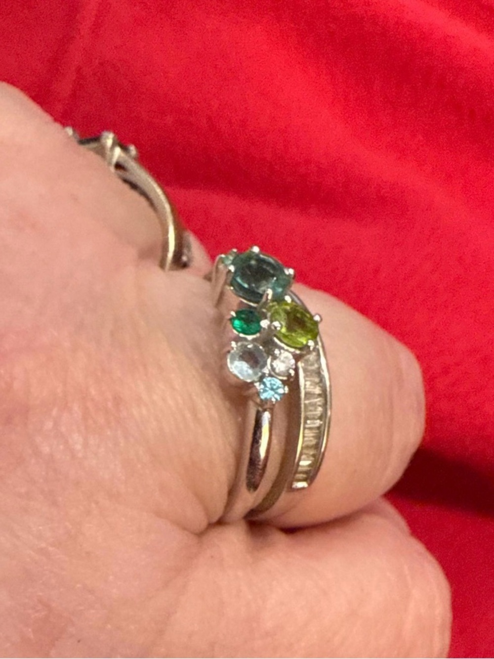 NIB Sterling Silver lab created Multi-Gem Green & Blue Ring size 7.5 never worn. - Picture 6 of 6